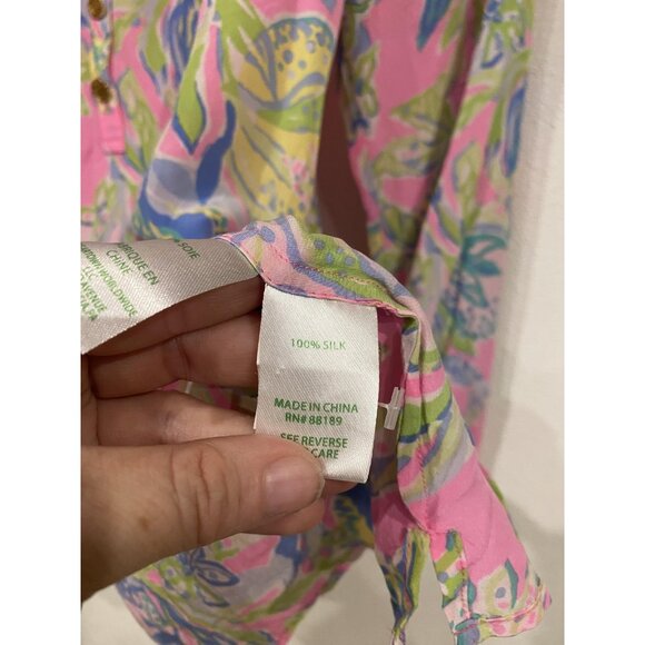 Lilly Pulitzer Elsa Blouse Womens XS Multi Squeeze the Day Silk Floral Top - Picture 4 of 5